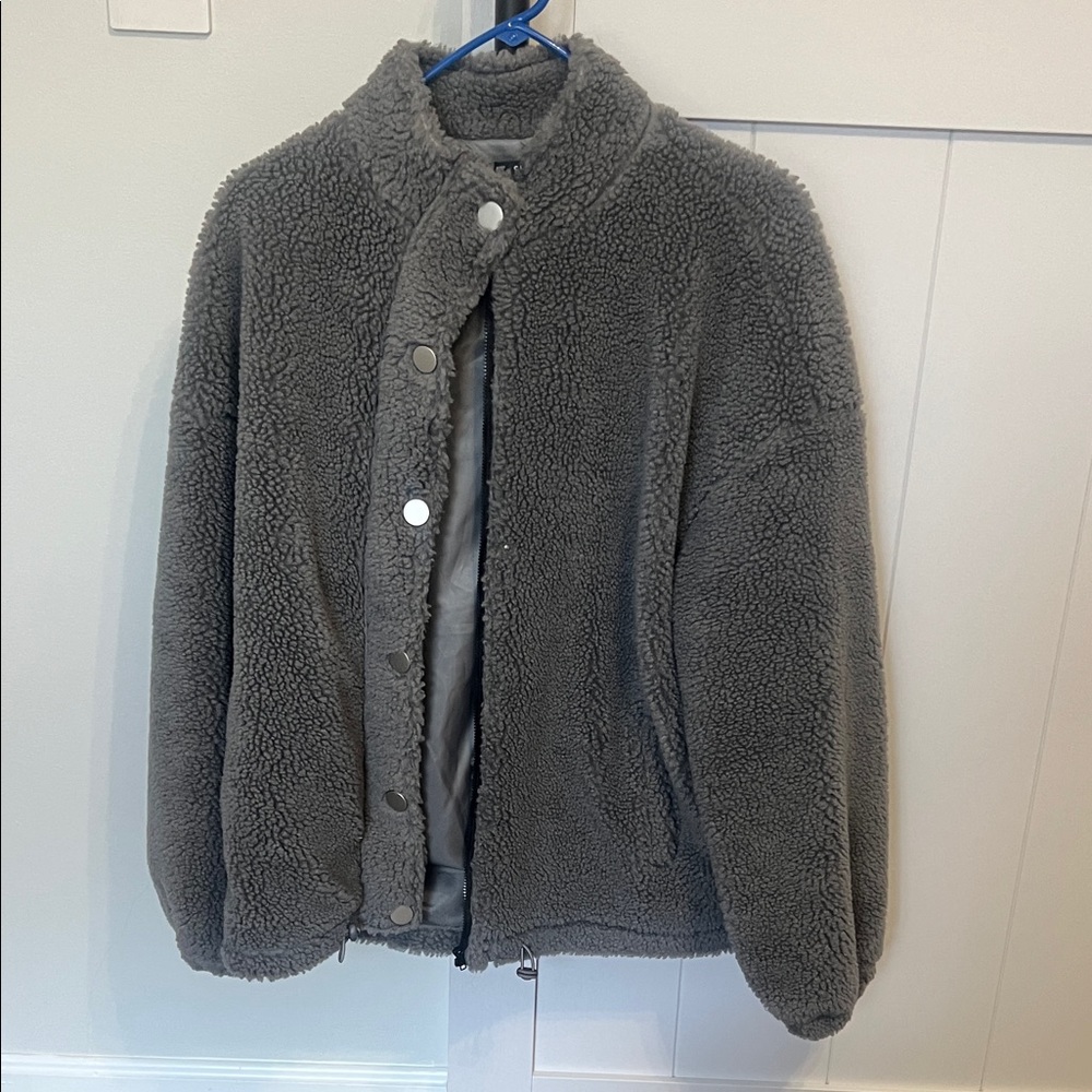 Cozy Gray Sherpa Jacket